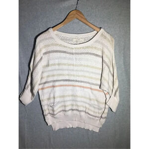 Womens Loft Sweater Striped Loose Knit Pockets Boho Beachy Pastel Cute